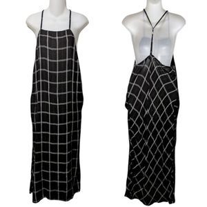 VOLCOM True to This Windowpane Check Midi Apron Slip Dress L